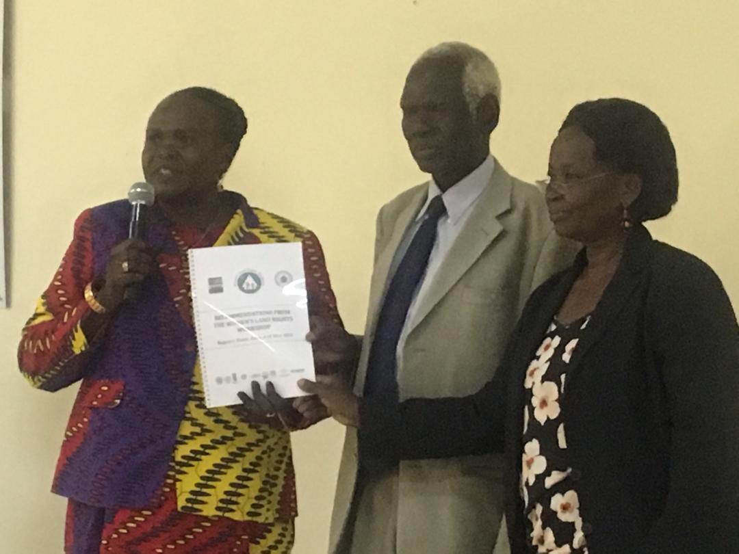 The Hon. Savia Aya Sylvester, Gender Focal Point the Ministry of Lands, Housing and Urban Development (far right), the Hon Majok and on the left (in the middle) and the Hon. Esther Ikere, Under-secretary, Ministry of Gender, Child and Social Welfare (right) who launched the women’s land rights workshop.